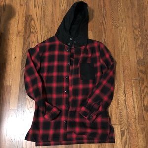 Men’s Zara hooded flannel button down